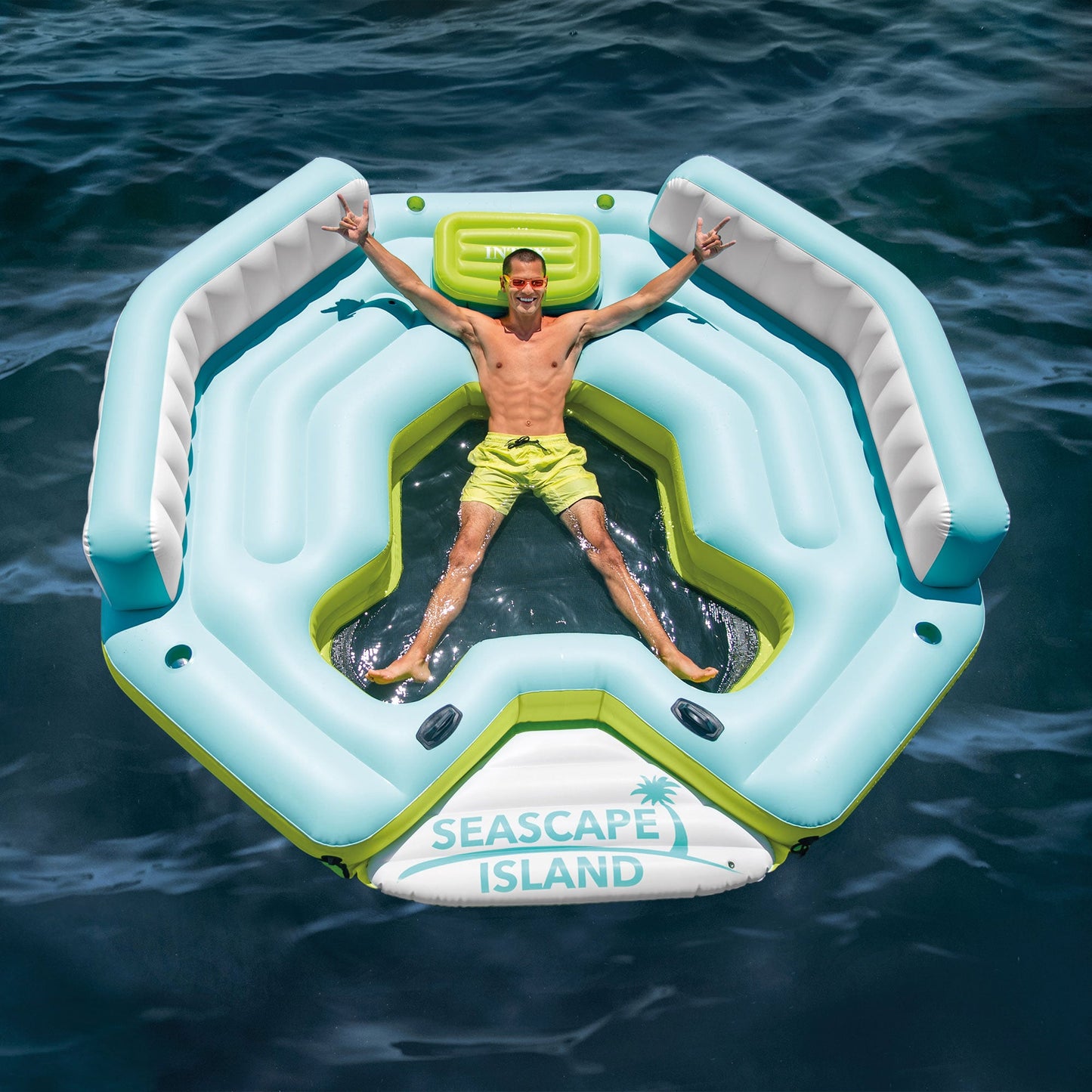 Intex Seascape Island Inflatable Water Lounge with Built In Cooler and Backrests for Adults