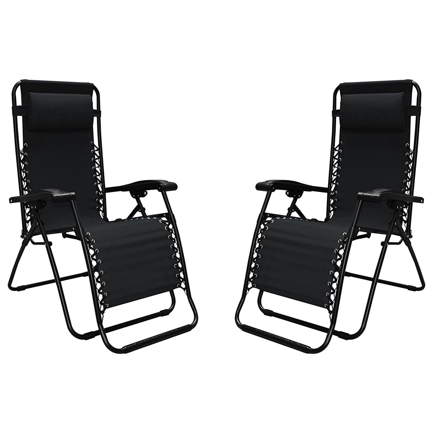 Caravan Sports Zero Gravity Outdoor Folding Patio Lounge Chair, Black (Pair)