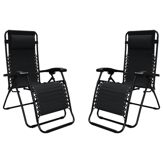 Caravan Sports Zero Gravity Outdoor Folding Patio Lounge Chair, Black (Pair)