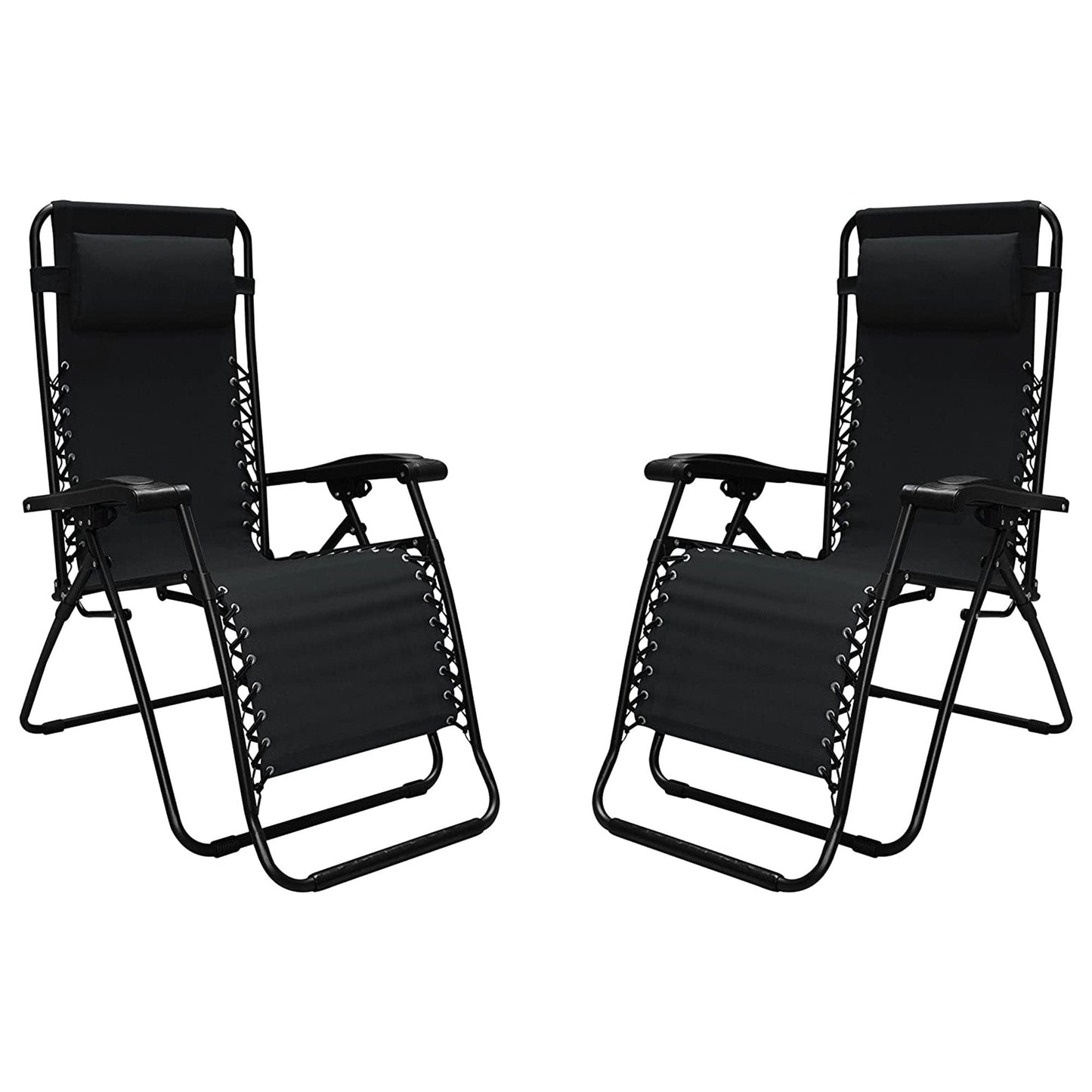 Caravan Sports Zero Gravity Outdoor Folding Patio Lounge Chair, Black (Pair)