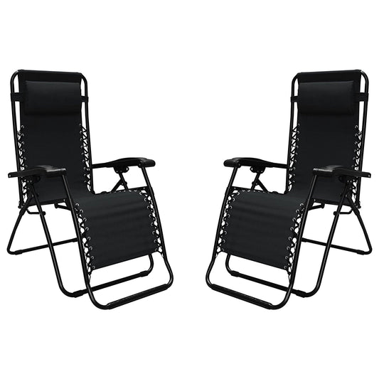Caravan Sports Zero Gravity Outdoor Folding Patio Lounge Chair, Black (Pair)
