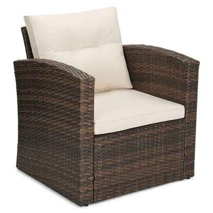 Edyo Living 6-Piece Brown Wicker Patio Furniture Conversation Seating Set, Beige