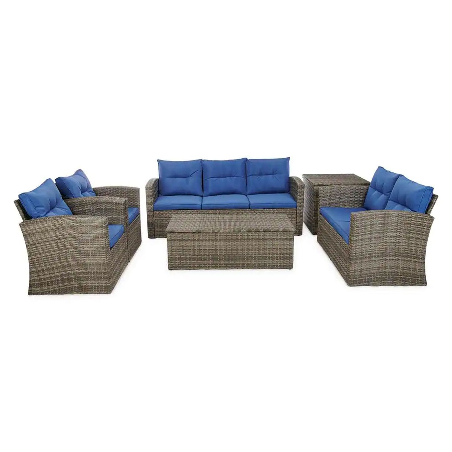 Edyo Living 6-Piece Gray Wicker Patio Furniture Conversation Seating Set, Blue