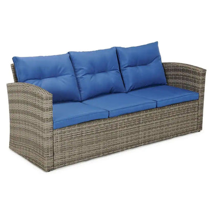 Edyo Living 6-Piece Gray Wicker Patio Furniture Conversation Seating Set, Blue