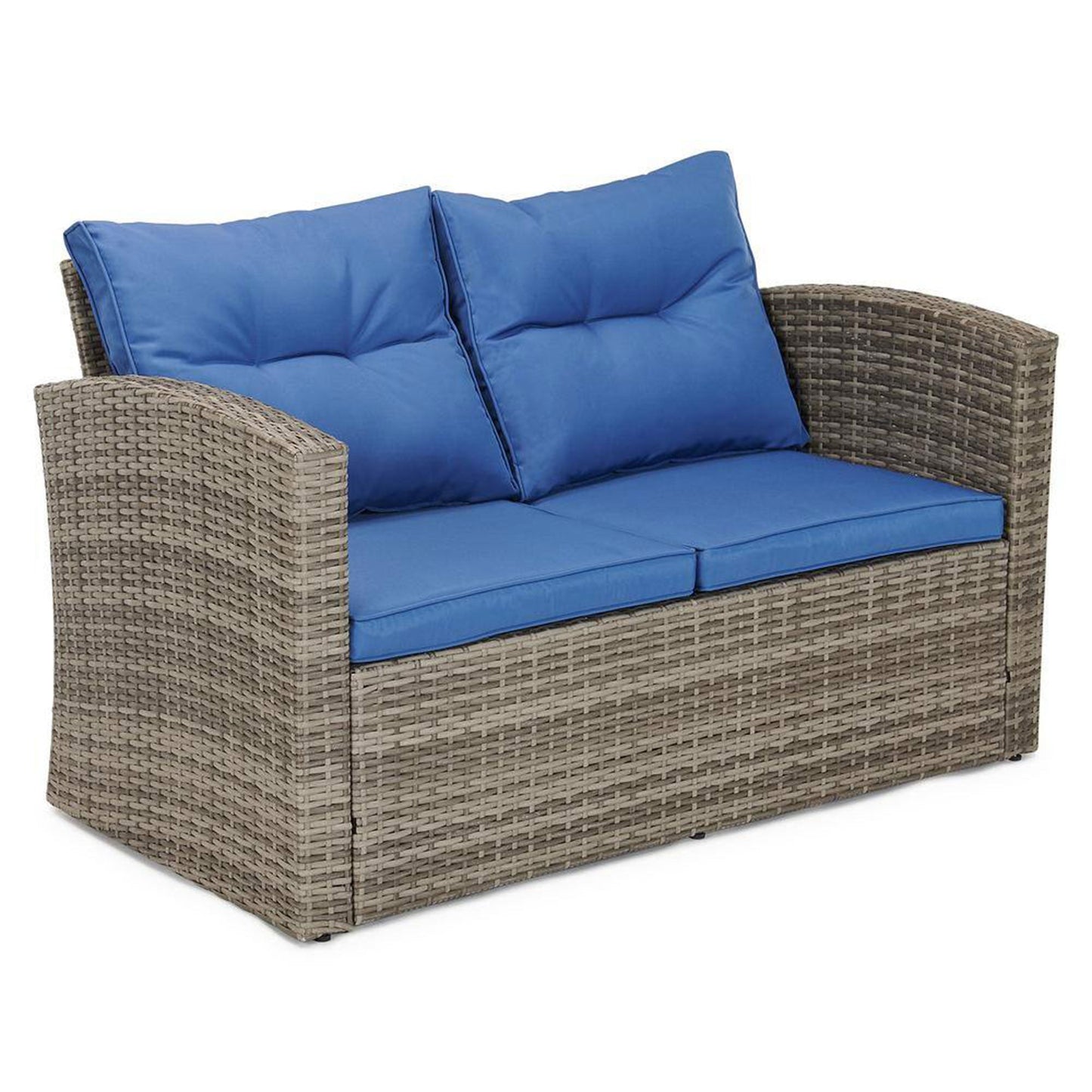 Edyo Living 6-Piece Gray Wicker Patio Furniture Conversation Seating Set, Blue