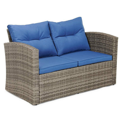 Edyo Living 6-Piece Gray Wicker Patio Furniture Conversation Seating Set, Blue