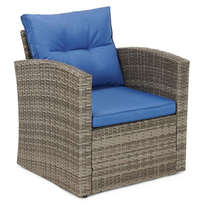 Edyo Living 6-Piece Gray Wicker Patio Furniture Conversation Seating Set, Blue