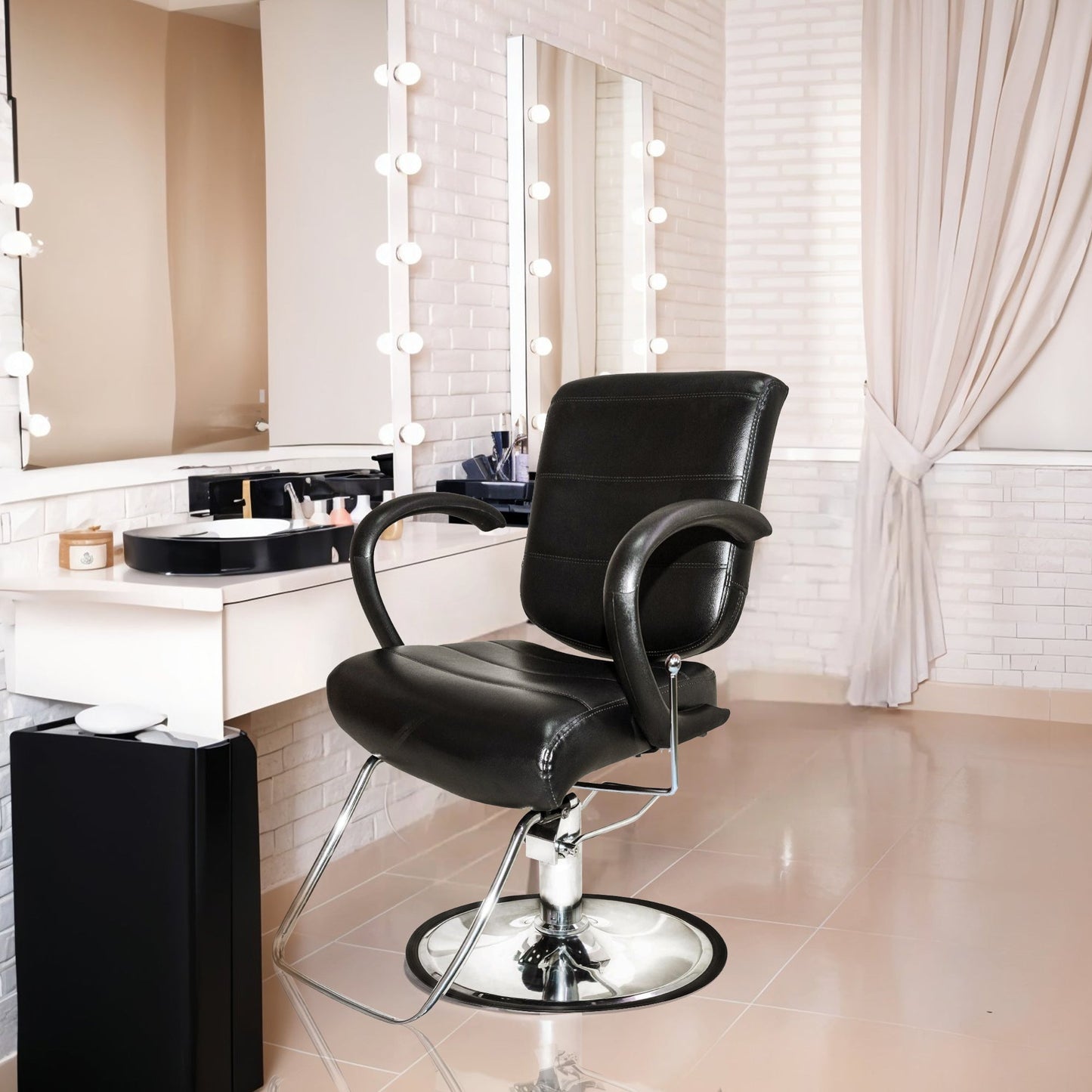 PureSana Chromium Kyler 360 Degree Professional All Purpose Salon Chair, Black