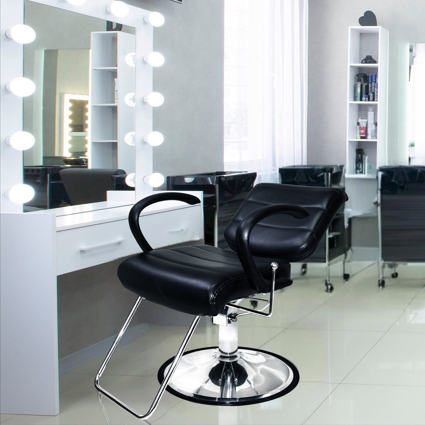 PureSana Chromium Kyler 360 Degree Professional All Purpose Salon Chair, Black