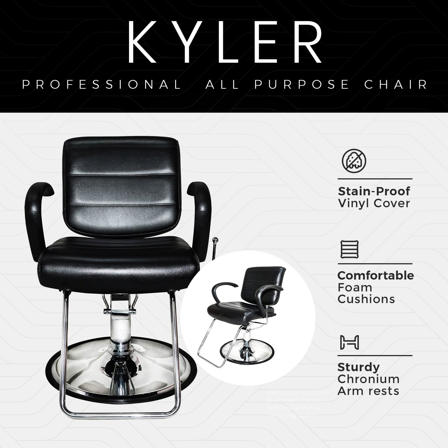 PureSana Chromium Kyler 360 Degree Professional All Purpose Salon Chair, Black