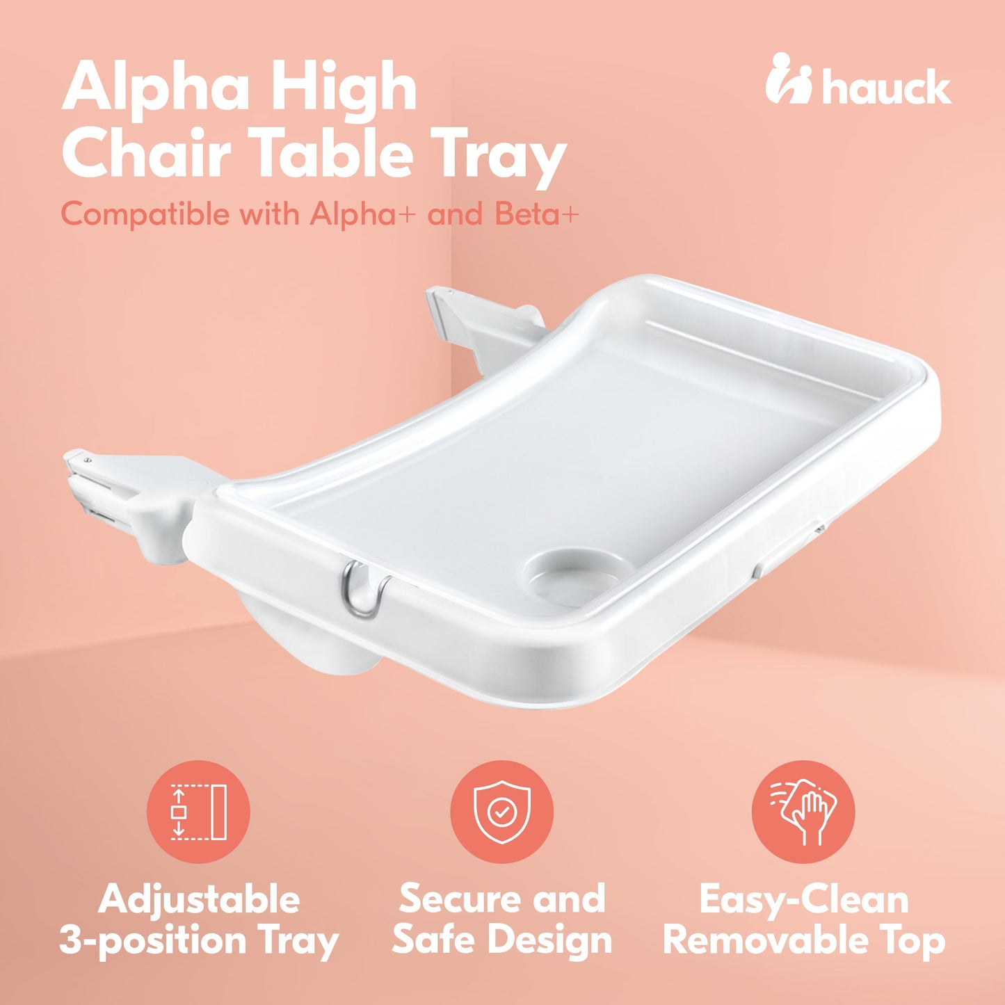 hauck Alpha High Chair Tray Table Compatible with Wooden Alpha+ and Beta+, White