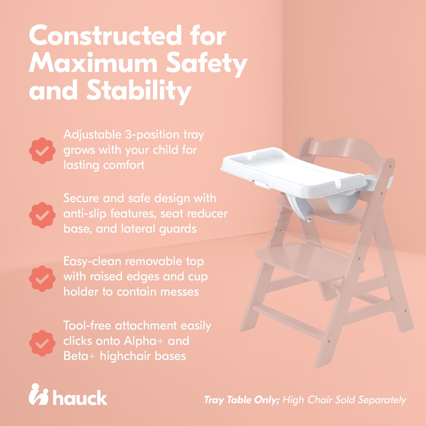 hauck Alpha High Chair Tray Table Compatible with Wooden Alpha+ and Beta+, White