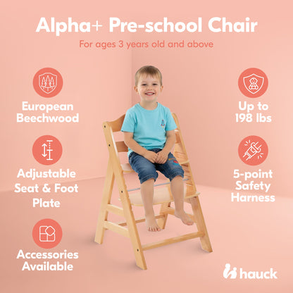hauck Alpha+ Grow Along Adjustable Wooden Highchair Seat, Beechwood, Natural