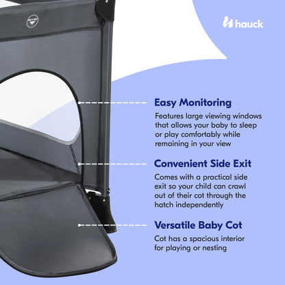 hauck Dream N Play Plus Travel Pack Cot, Babies & Toddlers up to 33 Pounds, Grey