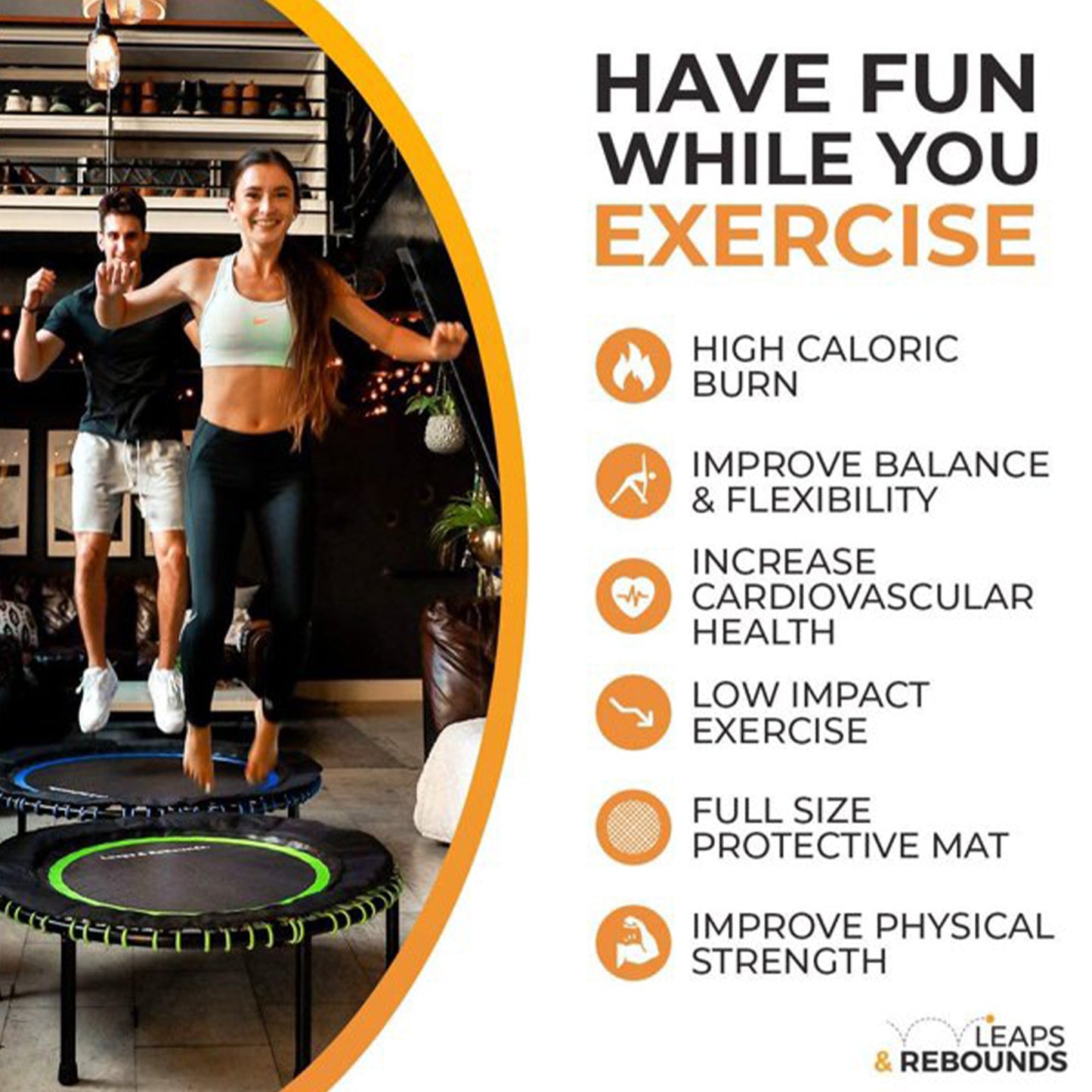 LEAPS & REBOUNDS 48-Inch Mini Fitness Trampoline and Rebounder with Safety Bungee, Gym Equipment for Cardio and Workouts – Green