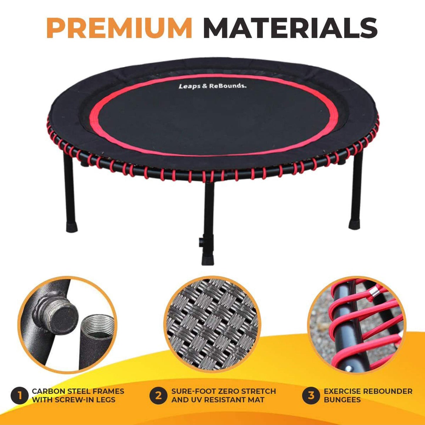 LEAPS & REBOUNDS 48" Mini Fitness Trampoline & Rebounder Exercise Equipment, Red