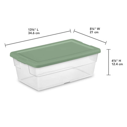 Sterilite Clear Stackable 6 Qt Storage Tote Box Container, Crisp Green (30 Pack)