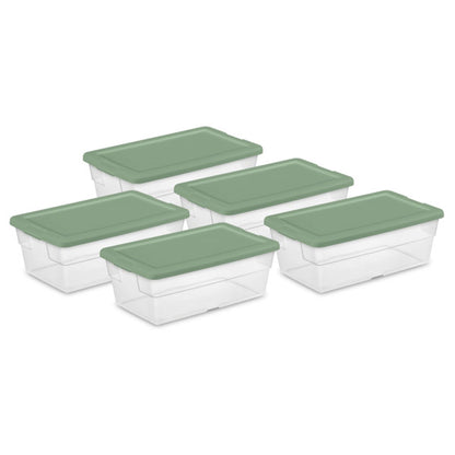 Sterilite Clear Stackable 6 Qt Storage Tote Box Container, Crisp Green (30 Pack)