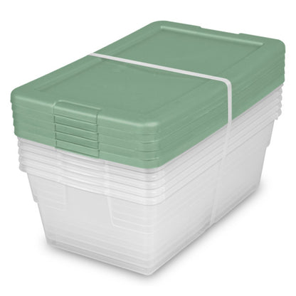 Sterilite Clear Stackable 6 Qt Storage Tote Box Container, Crisp Green (30 Pack)