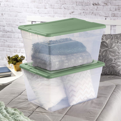 Sterilite 56 Quart Plastic Stackable Storage Container Tote, Crisp Green, 8 Pack