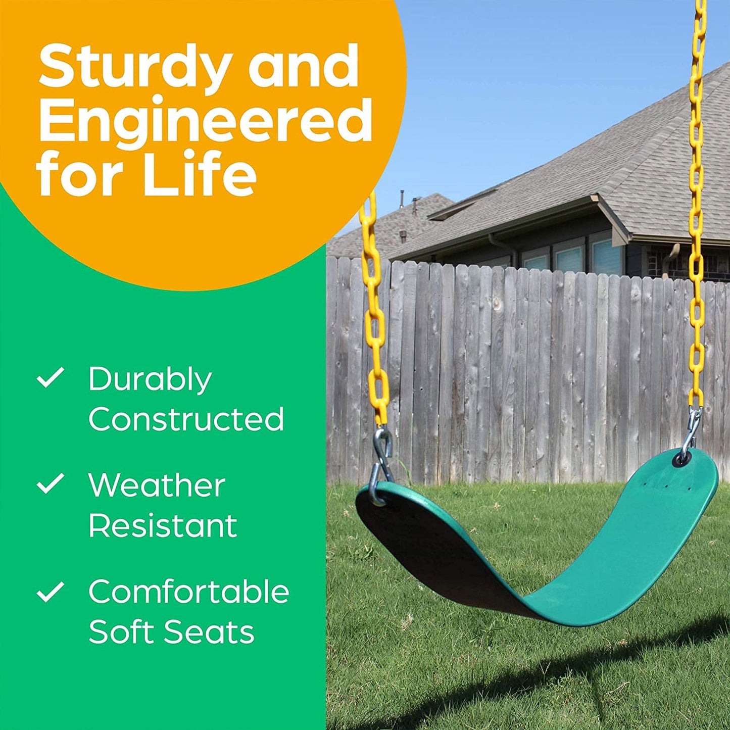 Jungle Gym Kingdom Playground Swing Set Outdoor Swing & Chain Set, 2 Pack, Green