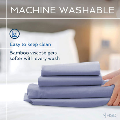 Hotel Sheets Direct Bamboo 4 Piece Sheet & Pillowcase Set, Cal King, Light Blue