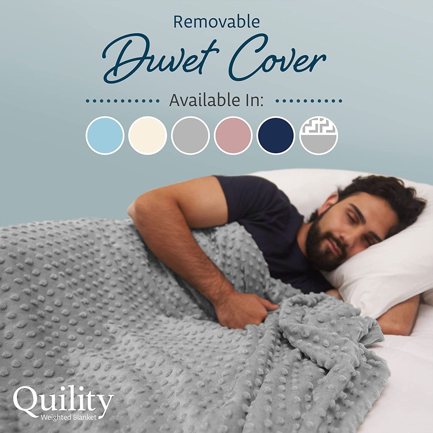 Quility 15 Pound Weighted Blanket Duvet Cover for Adults, F/Q 60" x 80," Gray