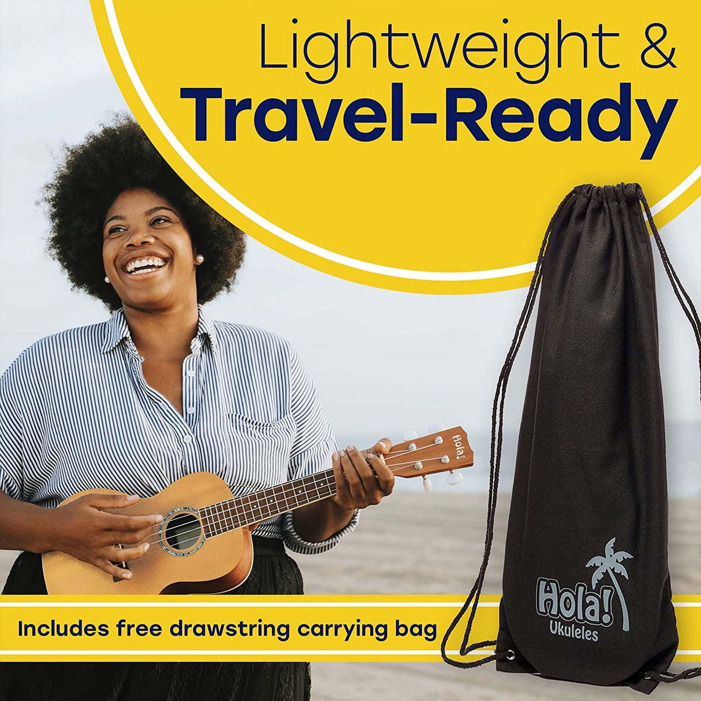 Hola! Music Color Series Soprano Ukulele Set with Tote Bag, Strap, & Picks, Pink