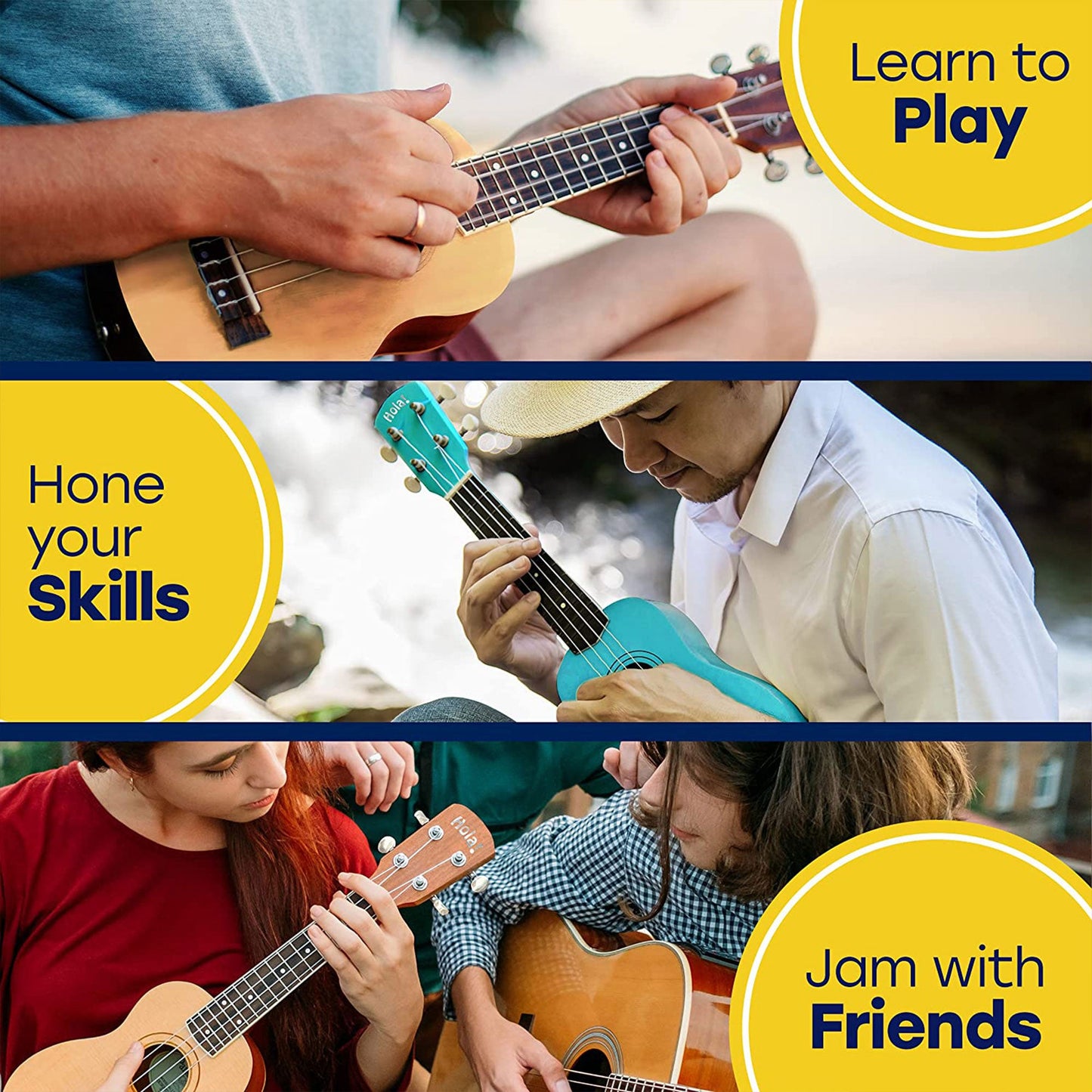 Hola! Music Color Series Soprano Ukulele Set with Tote Bag, Strap, & Picks, Pink