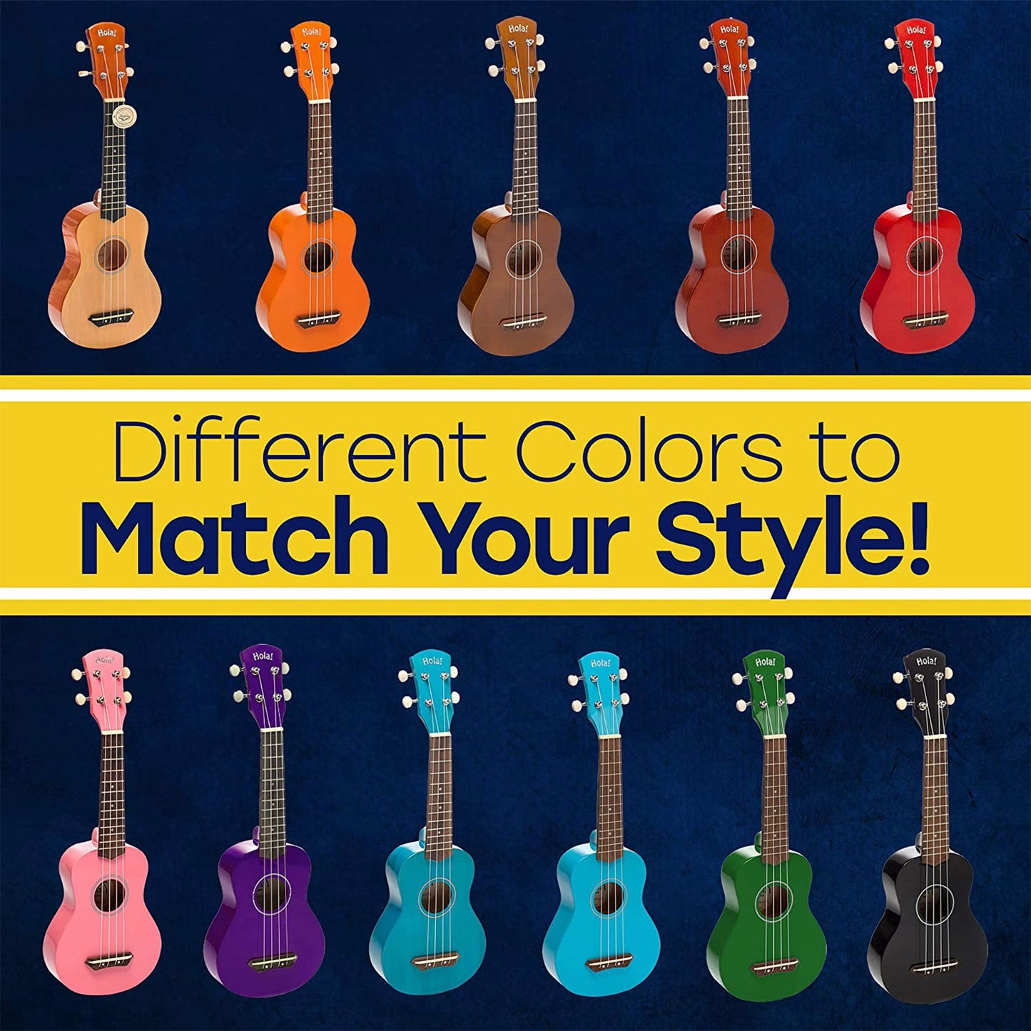 Hola! Music Color Series Soprano Ukulele Set with Tote Bag, Strap, & Picks, Pink