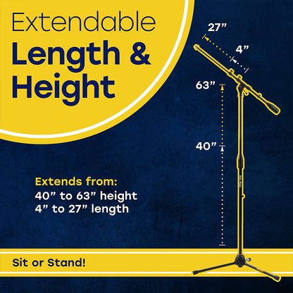 Hola! Music Adjustable Height Standard Clutch Studio Microphone Stand, Black