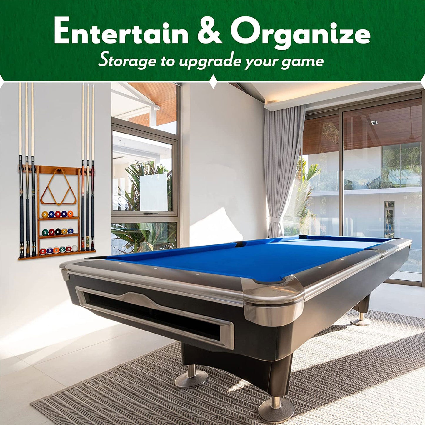 ISZY Billiards Wall Mounted Pool Accessories Billiard Ball and Stick Holder Rack