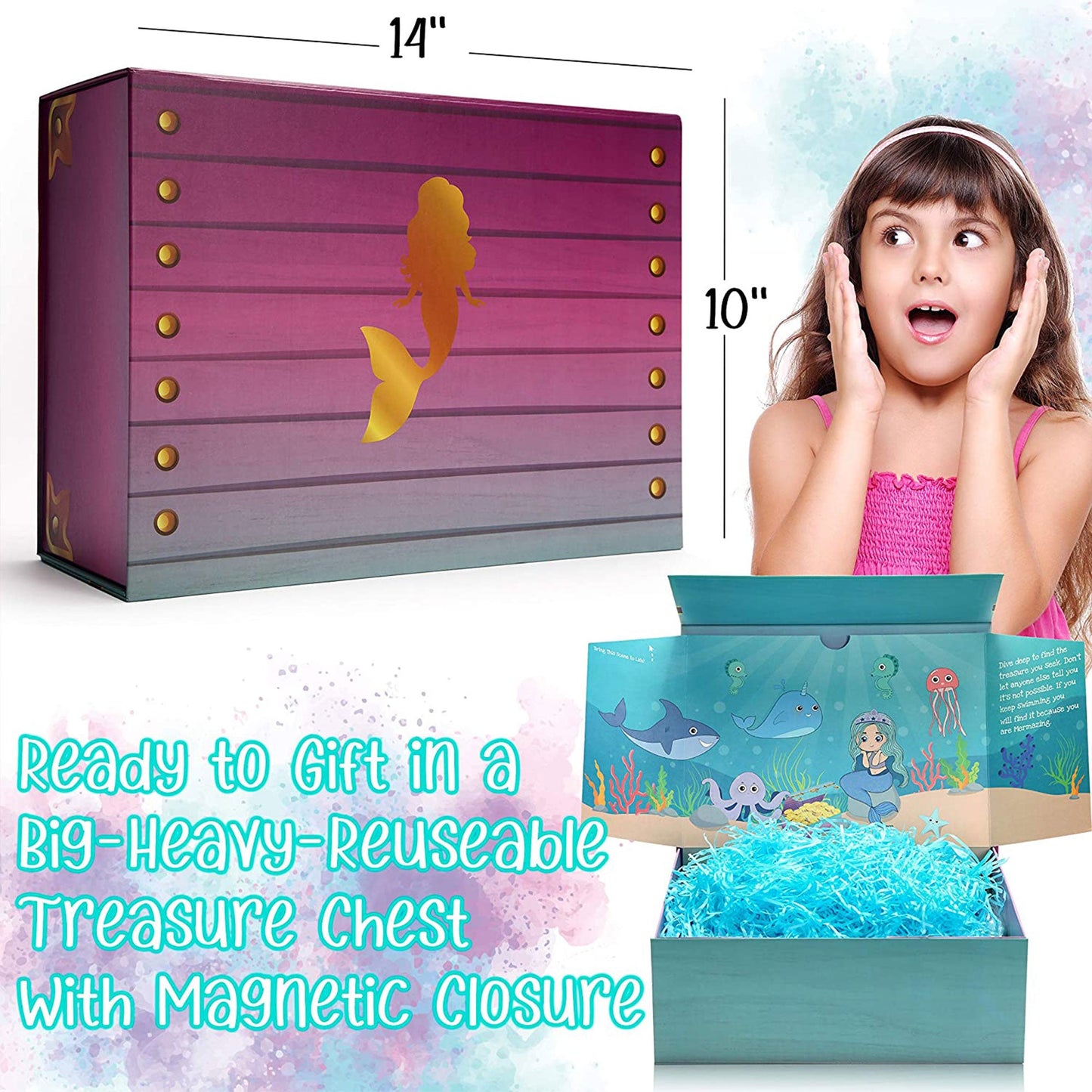 The Memory Building Company Large Mermaid Surprise Box for Kids Ages 6 and Up
