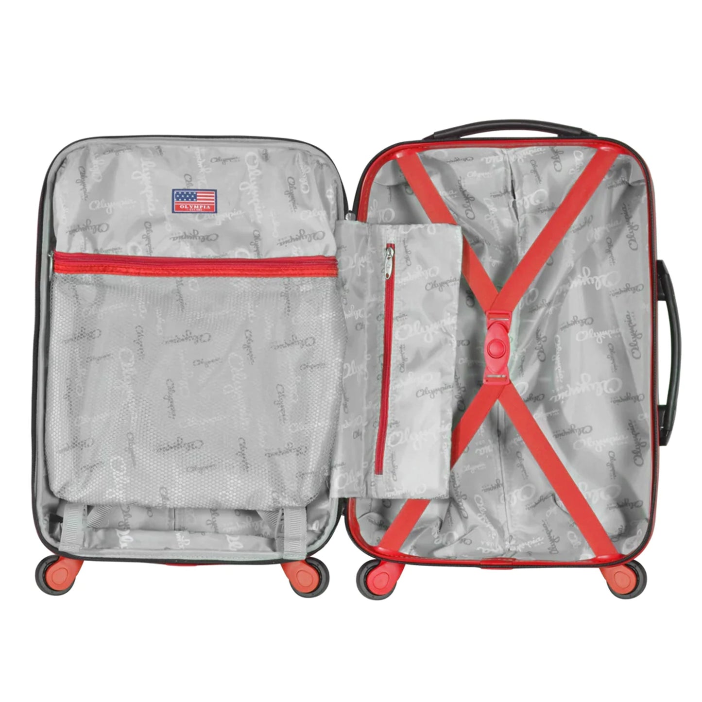 Olympia Apache II Hardcase 4 Wheel Spinner Suitcase 3 Piece Luggage Set, Red