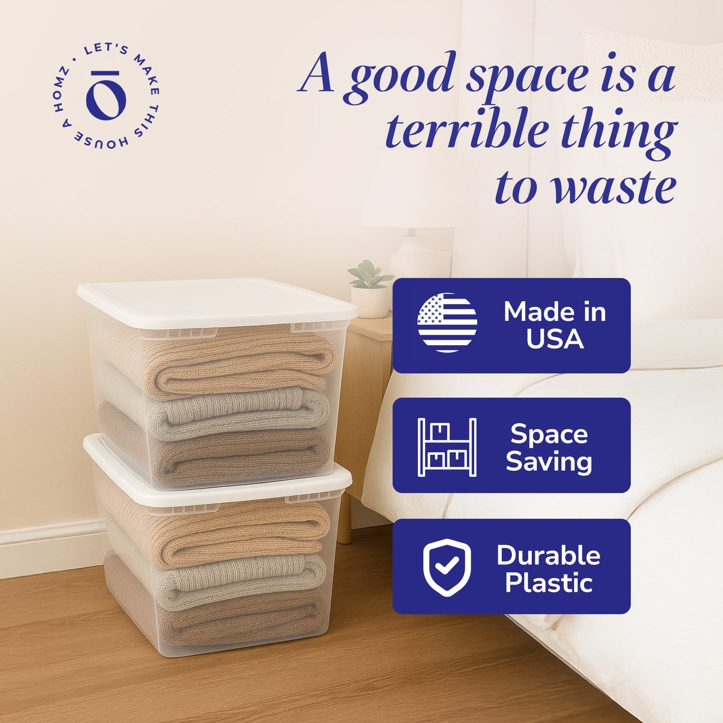 HOMZ 56qt Snaplock Clear Plastic Storage Container Bin with Secure Lid, 2 Pack