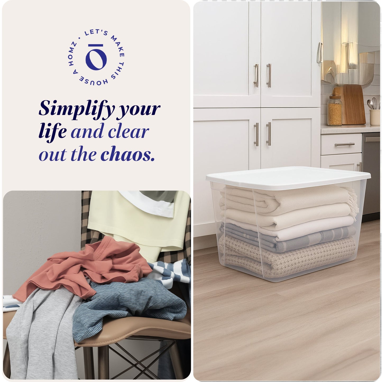 HOMZ 56qt Snaplock Clear Plastic Storage Container Bin with Secure Lid, 2 Pack