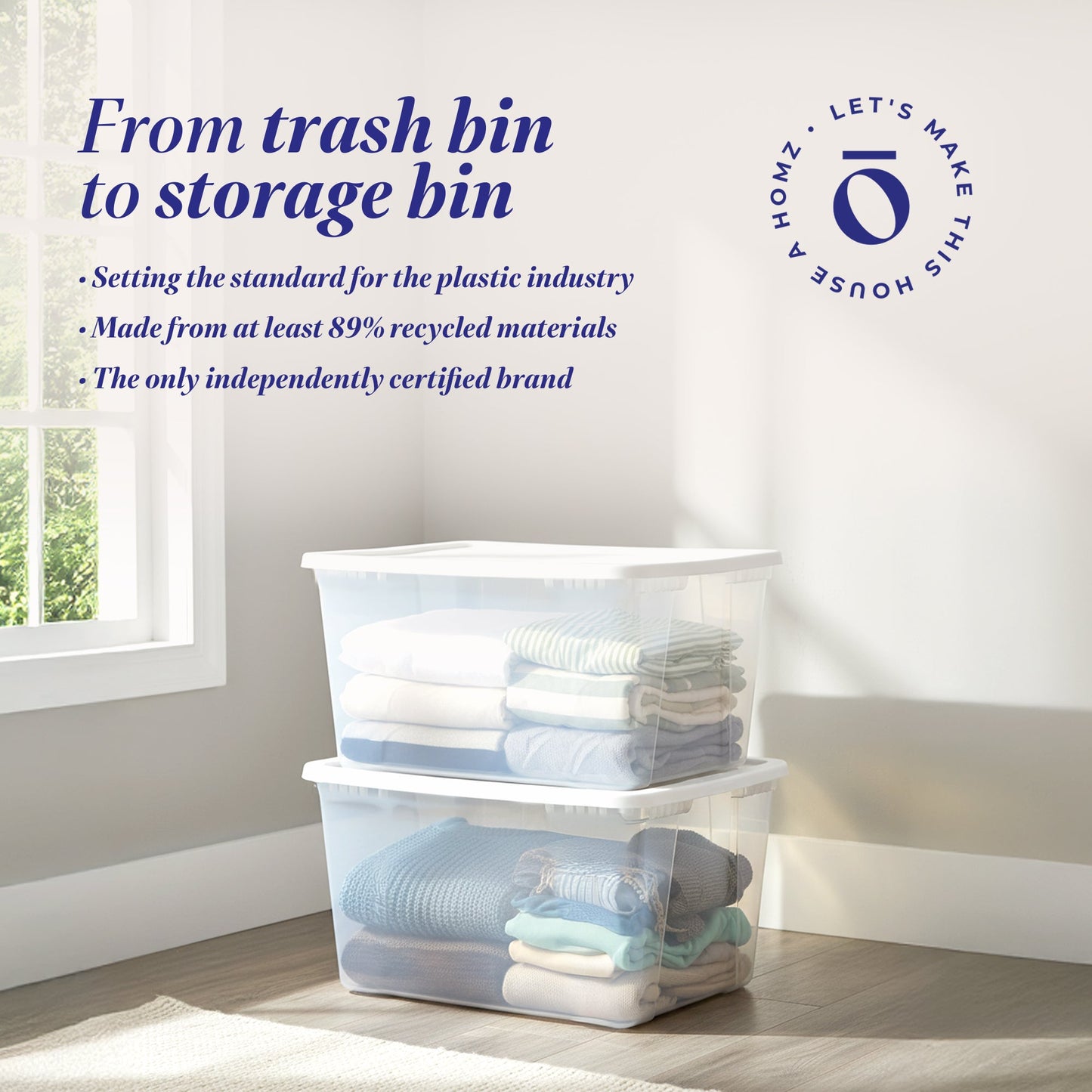 HOMZ 56qt Snaplock Clear Plastic Storage Container Bin with Secure Lid, 2 Pack