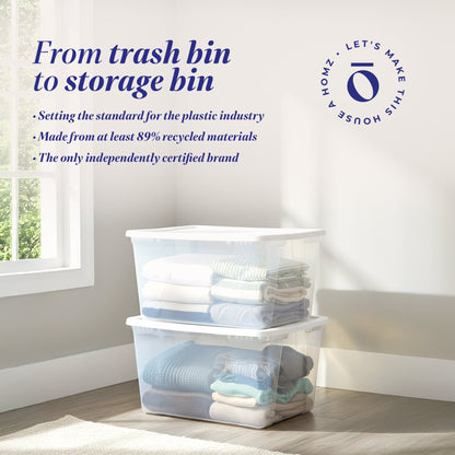 HOMZ 56qt Snaplock Clear Plastic Storage Container Bin with Secure Lid, 2 Pack