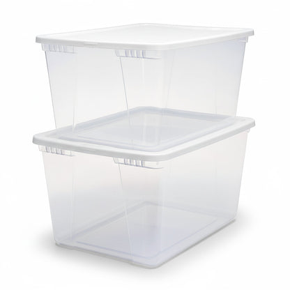 HOMZ 56qt Snaplock Clear Plastic Storage Container Bin with Secure Lid, 2 Pack