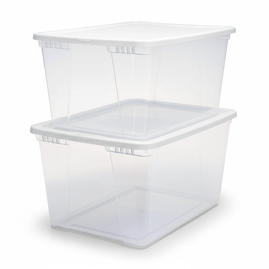HOMZ 56qt Snaplock Clear Plastic Storage Container Bin with Secure Lid, 2 Pack