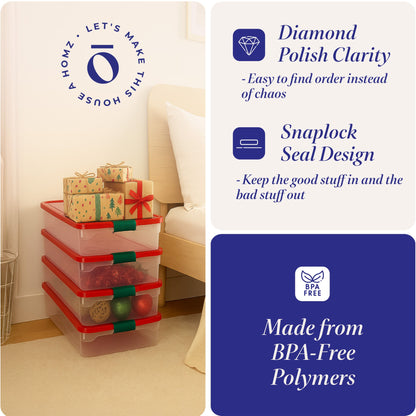 HOMZ 60-Quart Latching Holiday Underbed Storage Container Box, Clear (2 Pack)