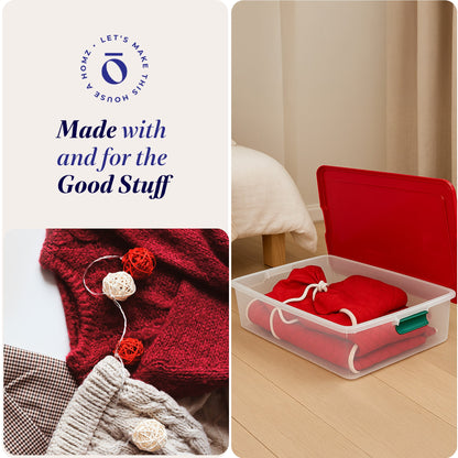 HOMZ 60-Quart Latching Holiday Underbed Storage Container Box, Clear (2 Pack)