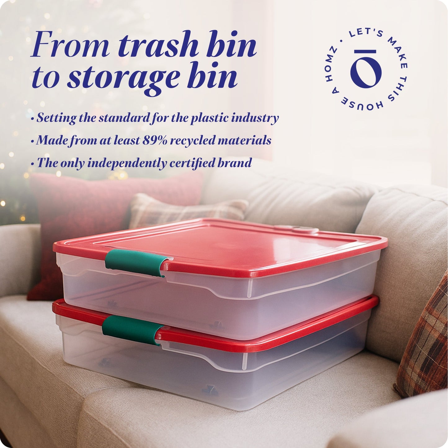 HOMZ 60-Quart Latching Holiday Underbed Storage Container Box, Clear (2 Pack)