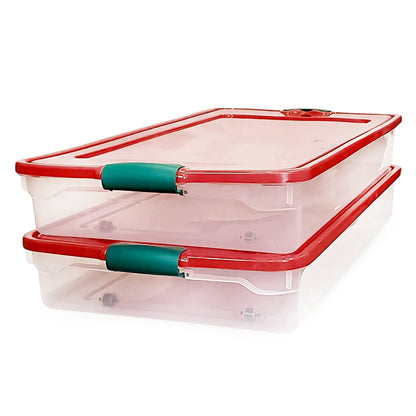 HOMZ 60-Quart Latching Holiday Underbed Storage Container Box, Clear (2 Pack)