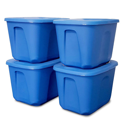 HOMZ 10 Gallon Heavy Duty Plastic Storage Container, Capri Blue (4 Pack)