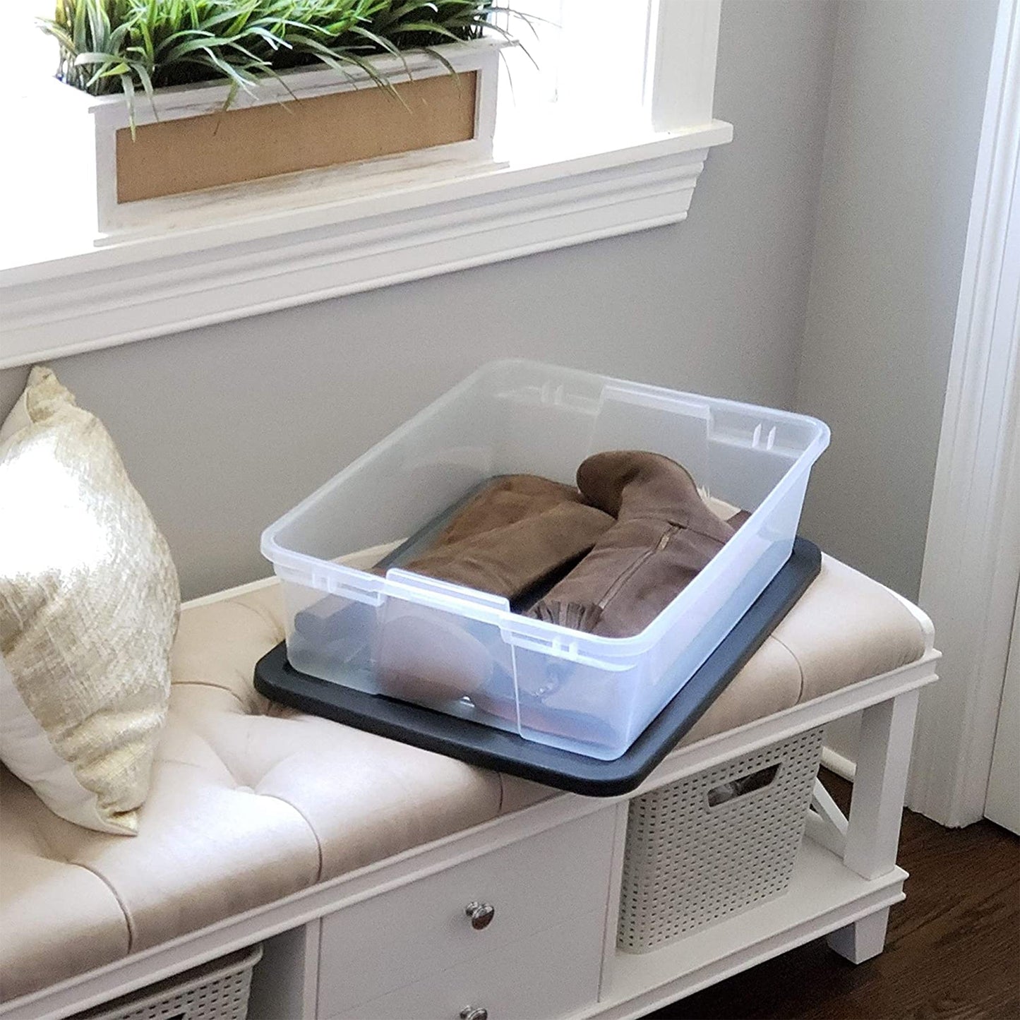 Homz Snaplock 28 Quart Clear Organizer Storage Container Bin with Lid, (4 Pack)