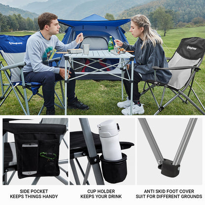 KingCamp Padded Outdoor Camping Lounge Chair with Cupholder & Pocket, Black/Grey