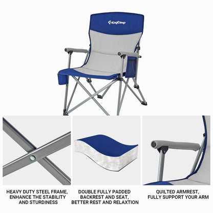 KingCamp Padded Outdoor Camping Lounge Chair with Cupholder & Pocket, Blue/Grey