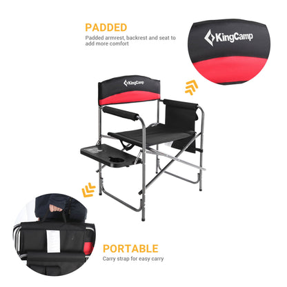 KingCamp Padded Outdoor Folding Chair with Table & Pockets, Black/Red (2 Pack)