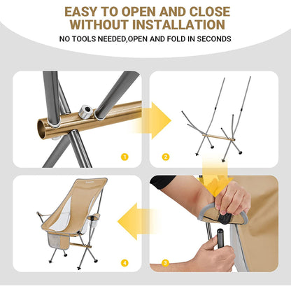 KingCamp Lightweight Highback Camp Lounge Chair with Cupholder & Pocket, Khaki